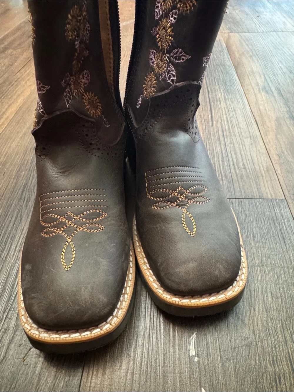 Kids Brown Embroidered Western Pull-On Boots